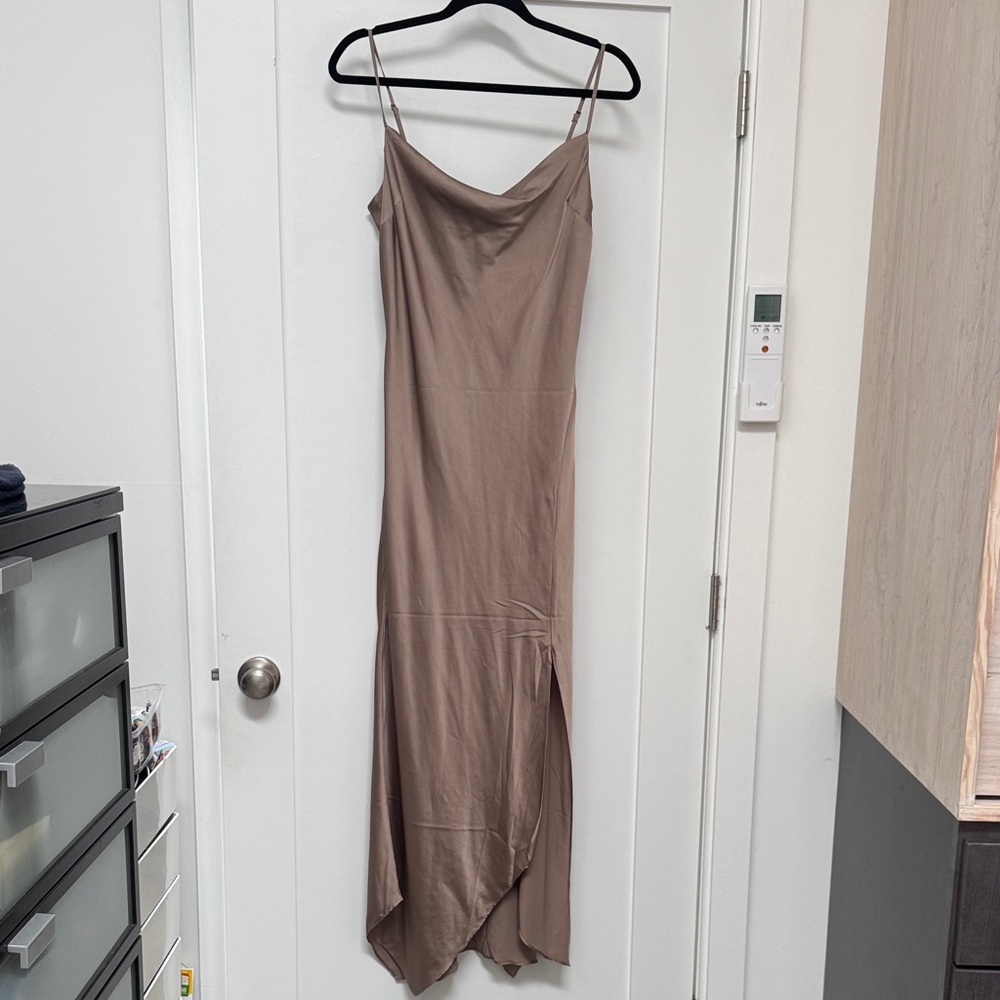 Express Tan Satin Strap Dress